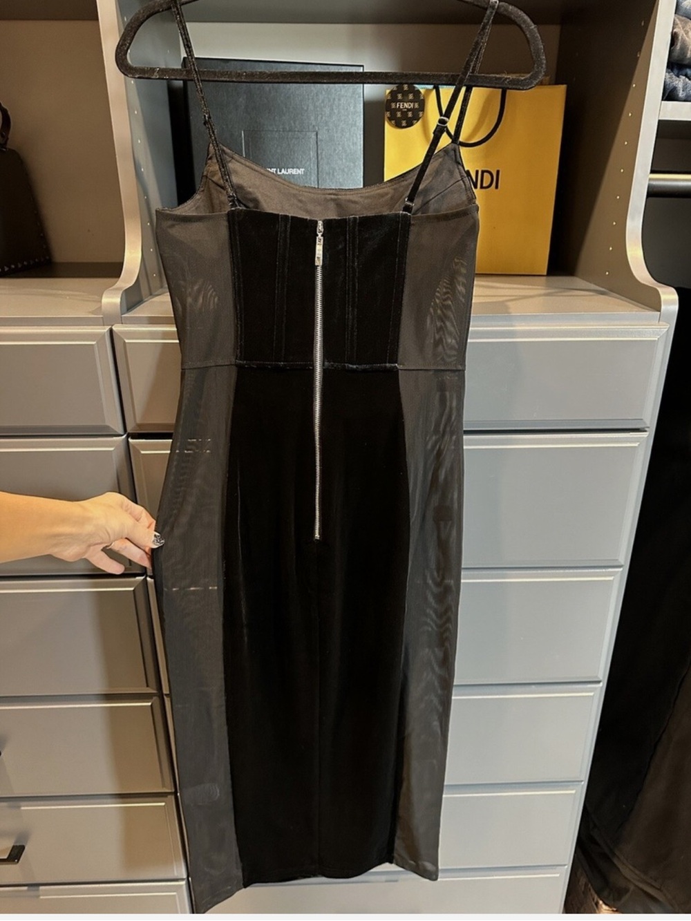 Fashion Nova Black Velvet & Mesh Midi Dress - Picture 6 of 7